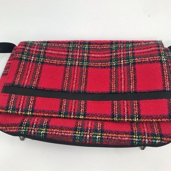 Ego Red and Black Plaid Wool Flap Front Holiday Mini Shoulder Bag - Picture 8 of 16